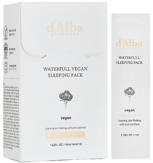 D'Alba Măști faciale peste noapte Waterfull Vegan, 12 buc