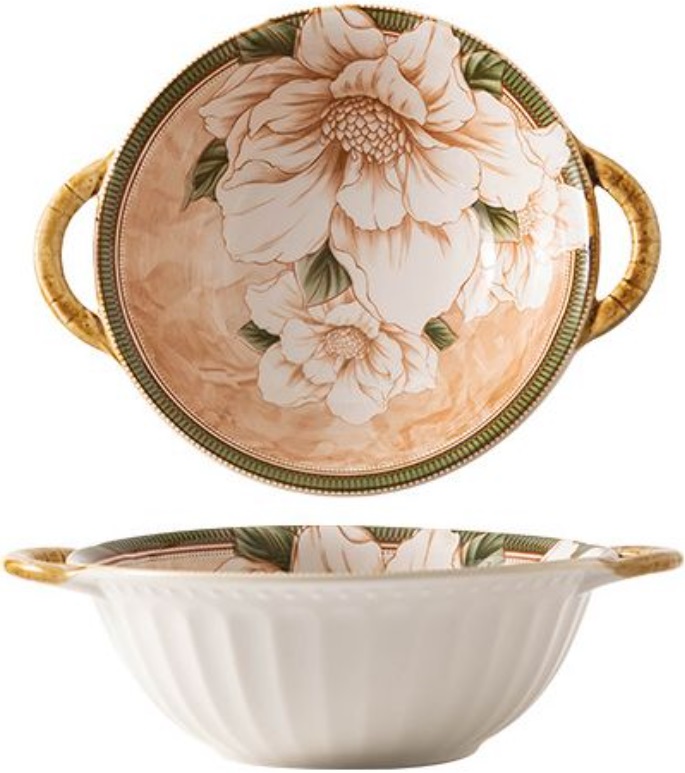 Bol rotund adânc cu mânere Morello - Camellia, 25.3 cm