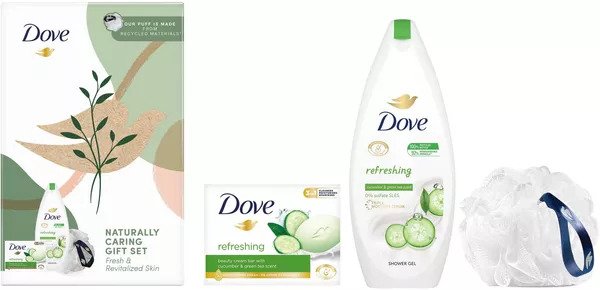 Dove Set Fresh Touch - Săpun și Gel de duș, 90 g + 250 ml + cu burete de baie