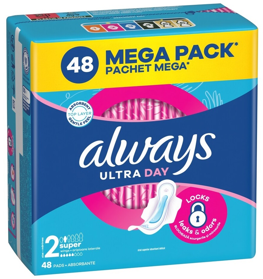 Absorbante pentru femei cu aripioare Always Ultra - Day, Mega Pack, mărimea 2, 48 buc