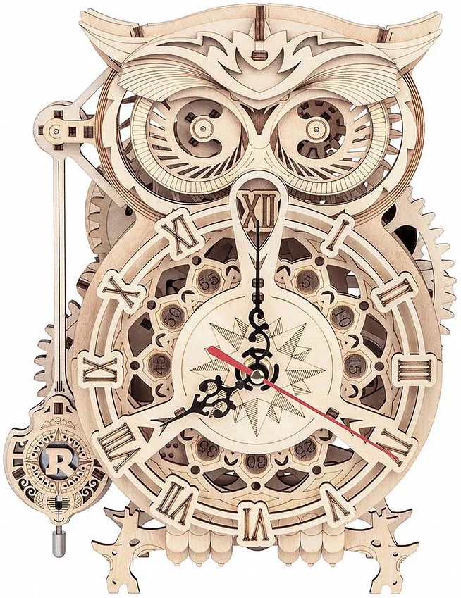 Puzzle 3D din lemn Robo Time din 161 de piese – Ceas bufniță