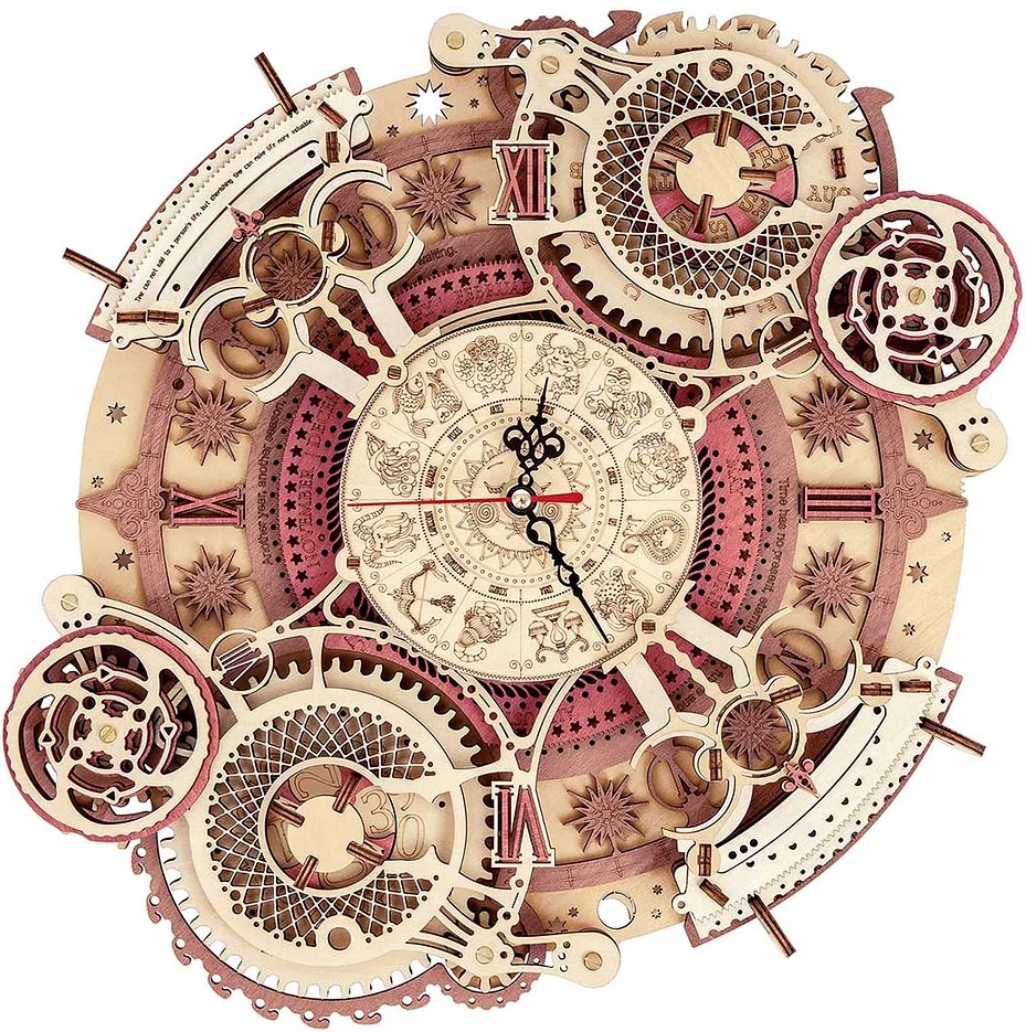 Puzzle 3D din lemn Robo Time din 168 de piese – Ceas de perete zodiac