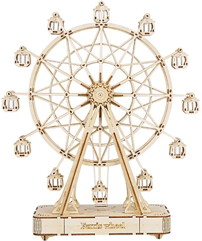 Puzzle 3D din lemn Robo Time din 232 de piese - Cutie muzicală DIY - Roata Ferris