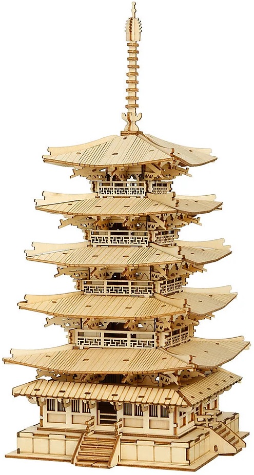 Puzzle 3D din lemn Robo Time din 275 de piese - Pagodă cu cinci etaje