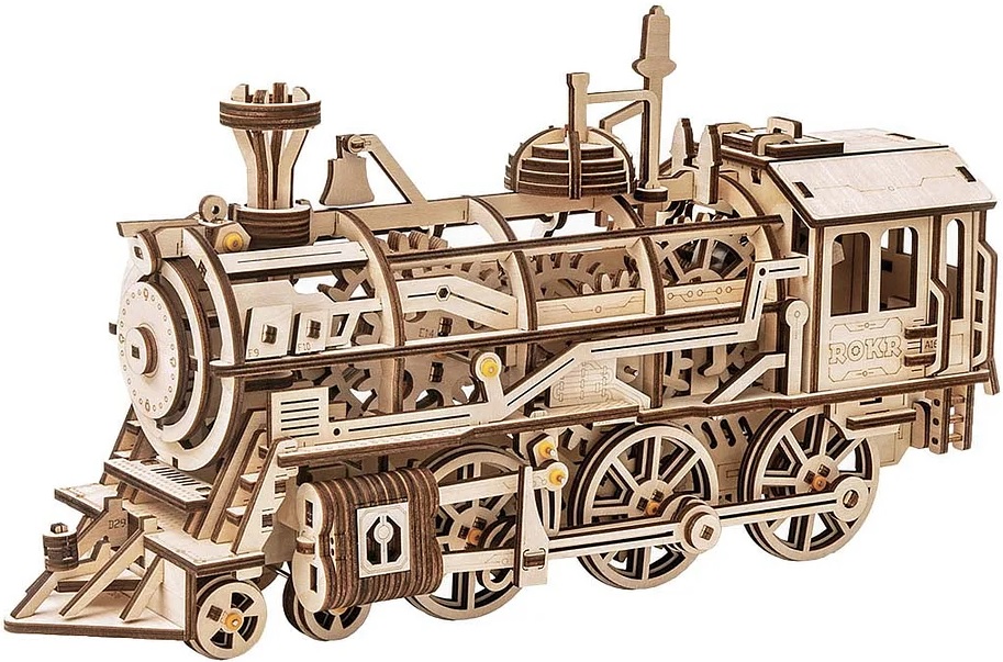 Puzzle 3D din lemn Robo Time din 350 de piese - Locomotivă