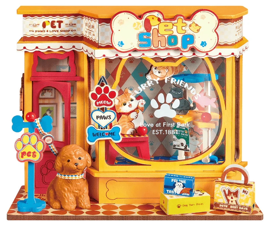 Puzzle 3D din lemn Robo Time din 76 de piese - Magazin de animale de companie
