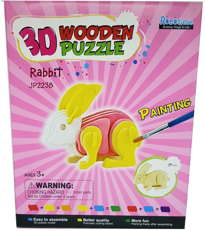 Puzzle 3D din lemn cu vopsele Robo Time 29 piese - Rabbit