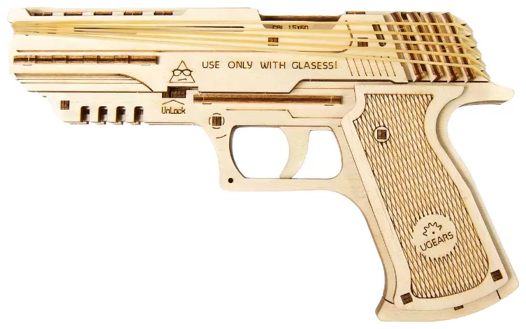 Puzzle 3D din lemn Ugears din 62 piese - Pistol Wolf-01
