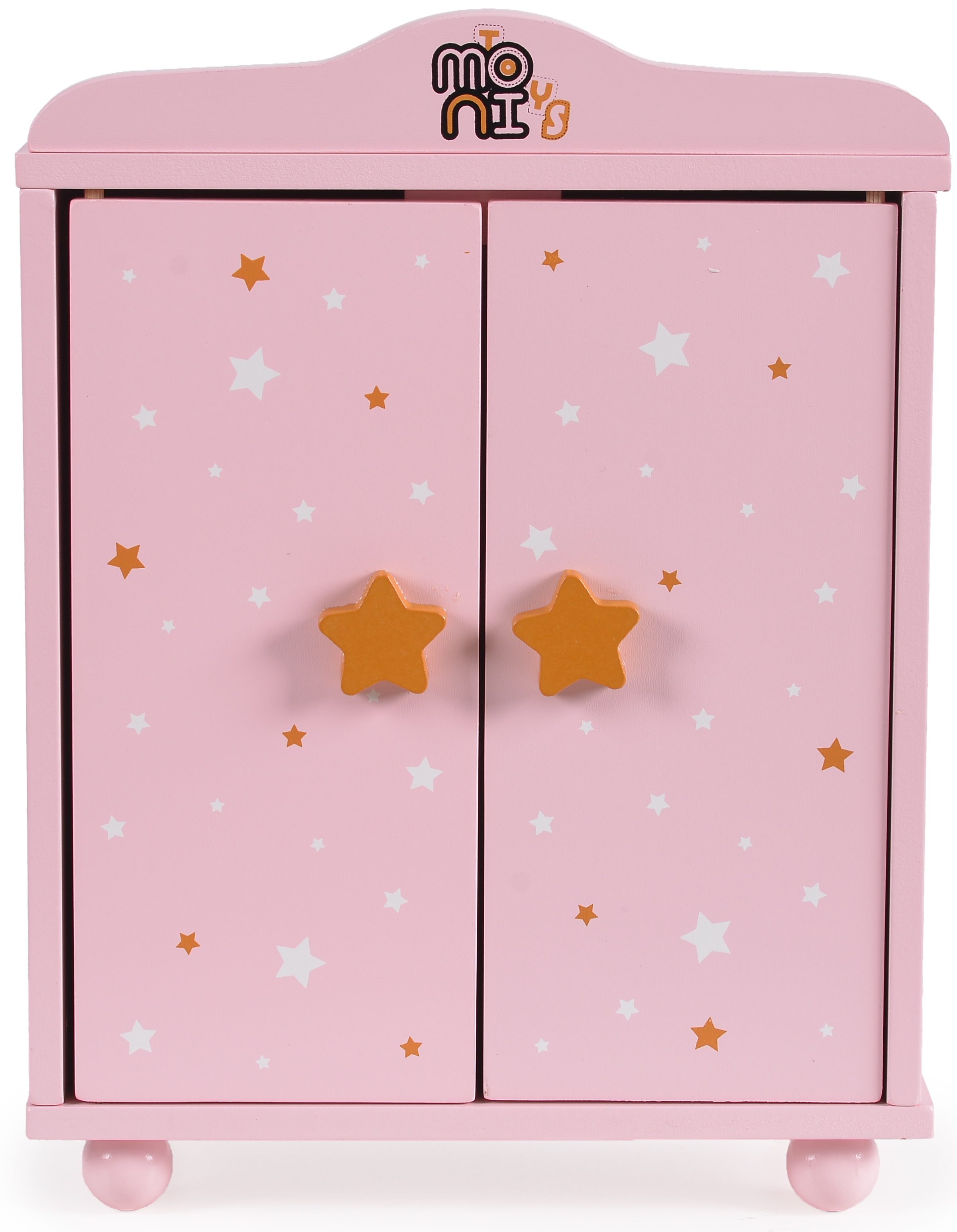 Dulap din lemn pentru papusi Moni Toys - Cu 3 umerase, roz