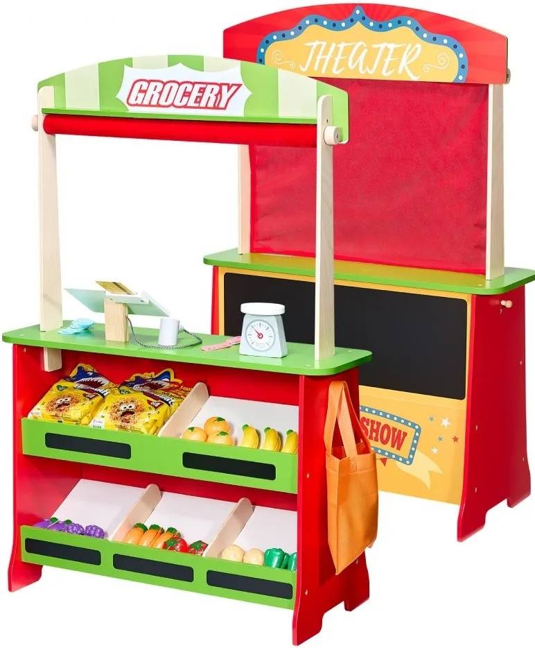 Set de joacă din lemn 2 in  1 Smart Baby - Magazin și teatru
