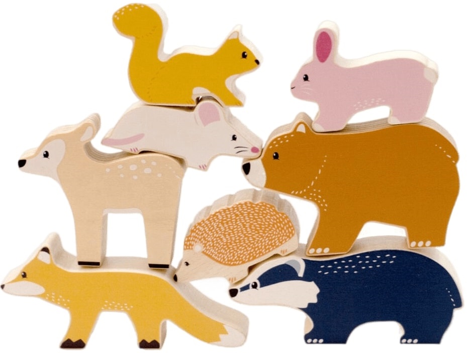Set de jucării din lemn Bigjigs - Animale din pădure, 8 piese