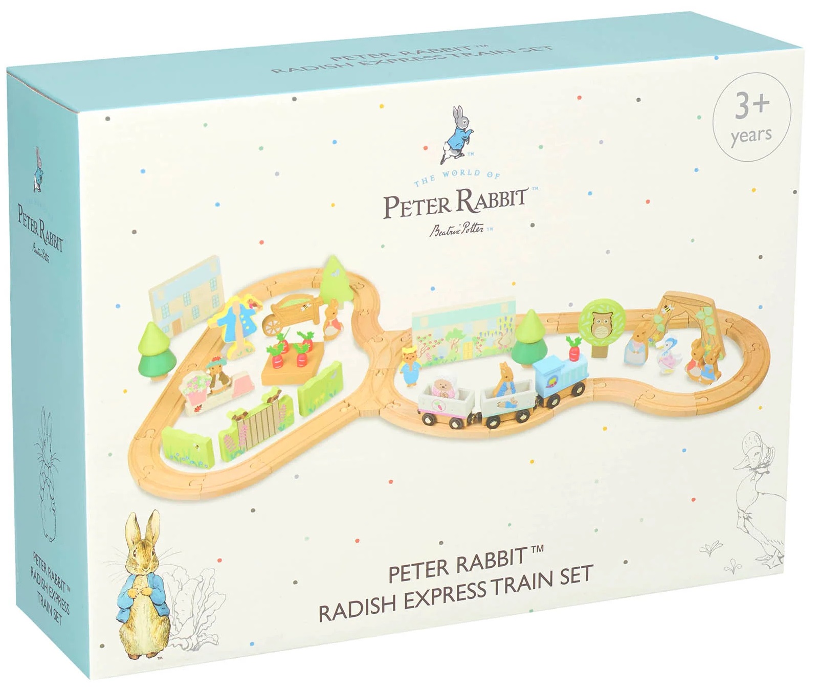 Set de joaca din lemn  Orange Tree Toys Peter Rabbit - Antrenează-te cu șine și figurine