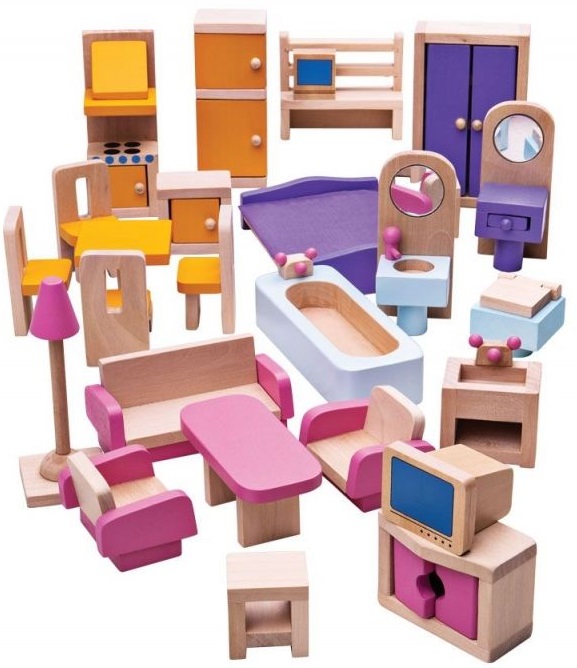 Set din lemn Bigjigs - Mobilier pentru casuta de papusi
