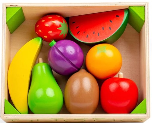 Set din lemn Bigjigs - Suport de fructe, cu accesorii