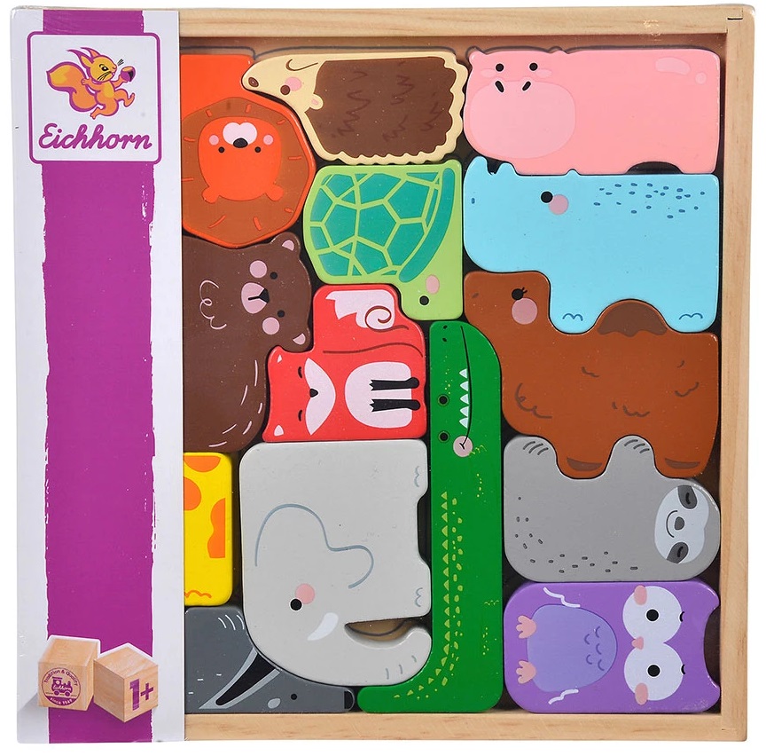 Set din lemn Eichhorn - Animale in cutie, 15 bucati