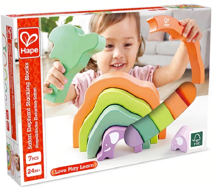 HaPe International Set din lemn - Blocuri de stivuire, Elefant Safari
