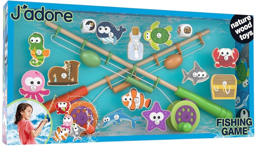 Set din lemn Jadore - Pescuit magnetic, 16 piese