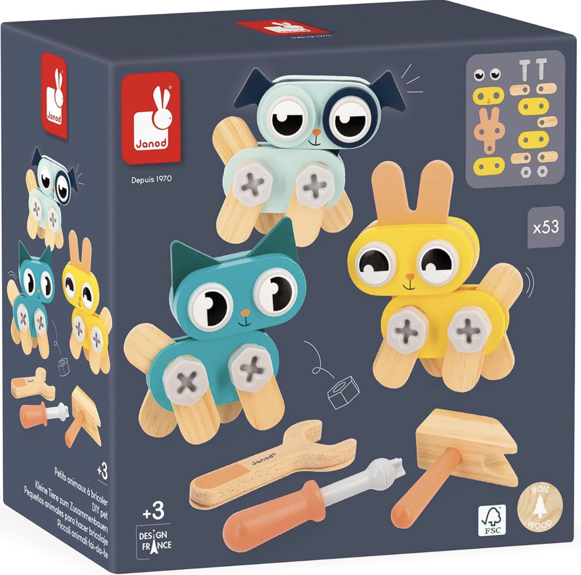 Set din lemn Janod Brico'Kids - Animale de companie DIY