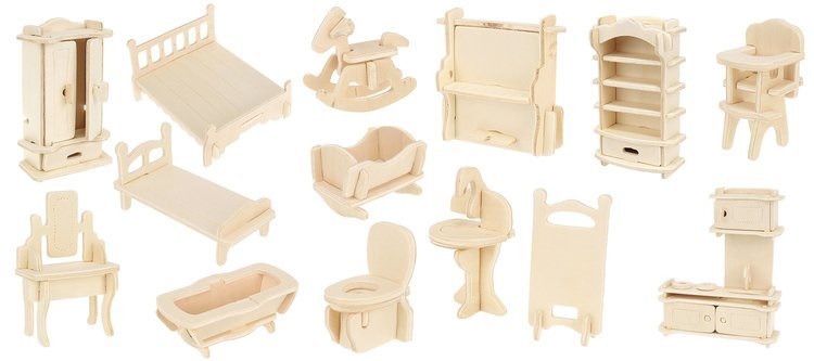 Set din lemn Kruzzel- Mobilier pentru păpuși, 34 piese