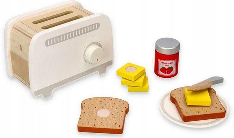 Set din lemn Lelin - Prajitor de paine cu produse, alb