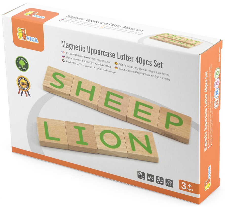 Set din lemn  Viga - Litere magnetice, alfabet englezesc, 40 piese