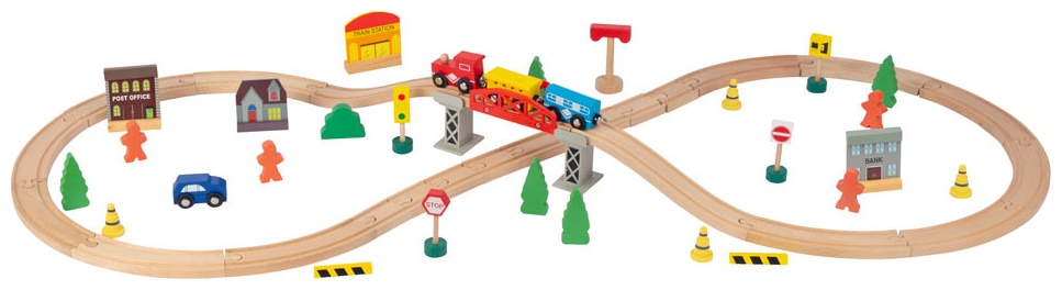 Set din lemn Wooden - Compoziția trenului opt, 61 de părți
