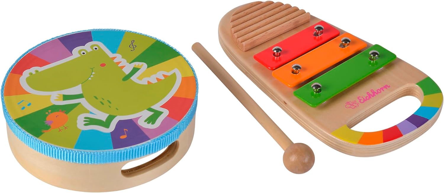 Set muzical din lemn Eichhorn - Tambur și xilofon