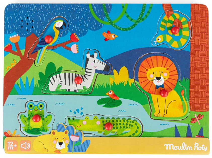 Puzzle muzical din lemn Moulin Roty din 6 piese - Animale