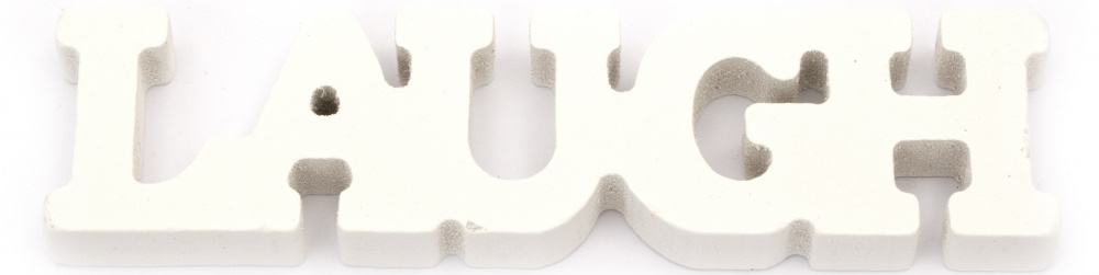 Inscripție de lemn pentru decorareEm Art - Laugh, 15.05 x 4 x 1.25 cm, alb