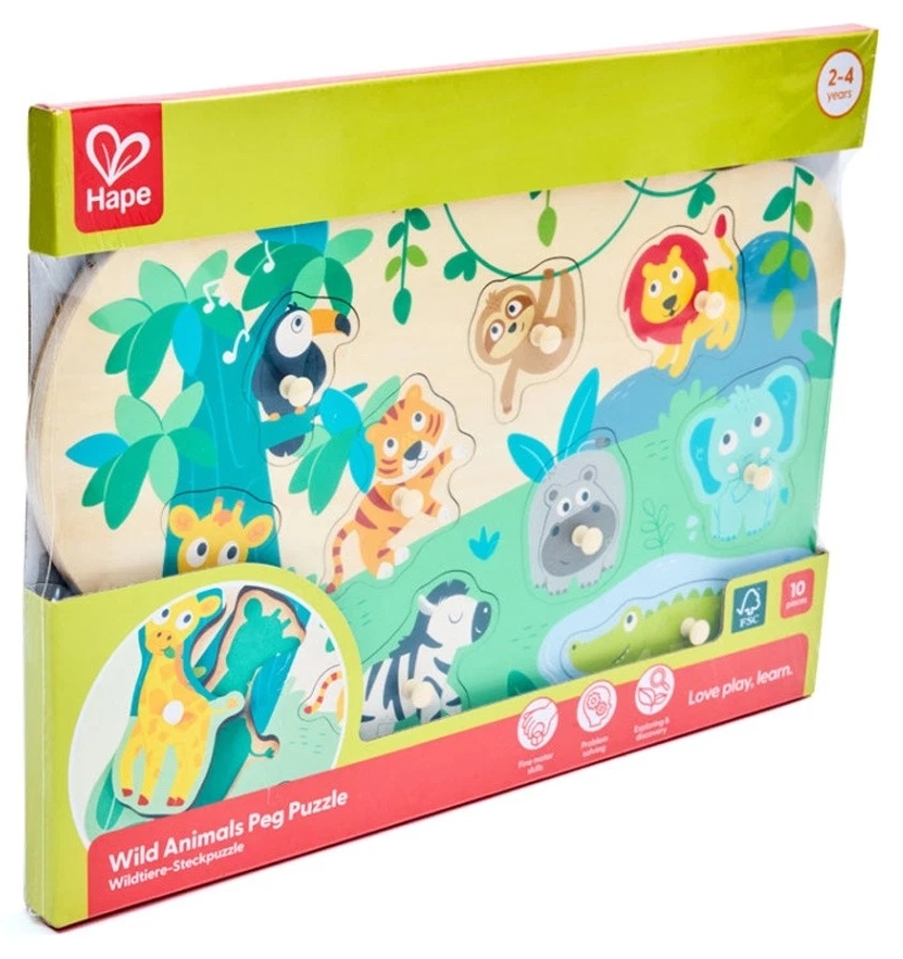 Puzzle educativ din lemn Hape - Animale sălbatice, 10 piese