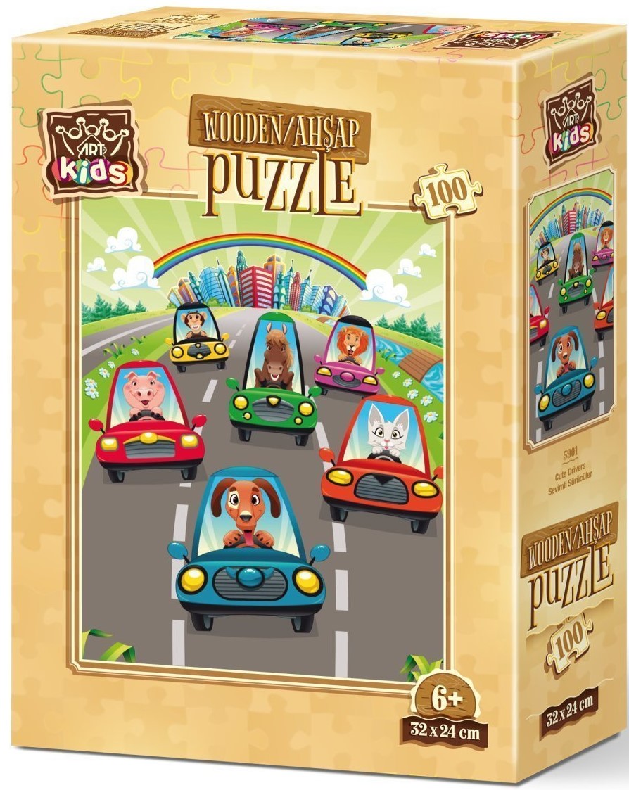 Puzzle din lemn Art Puzzle din 100 de piese - Șoferi pe drum