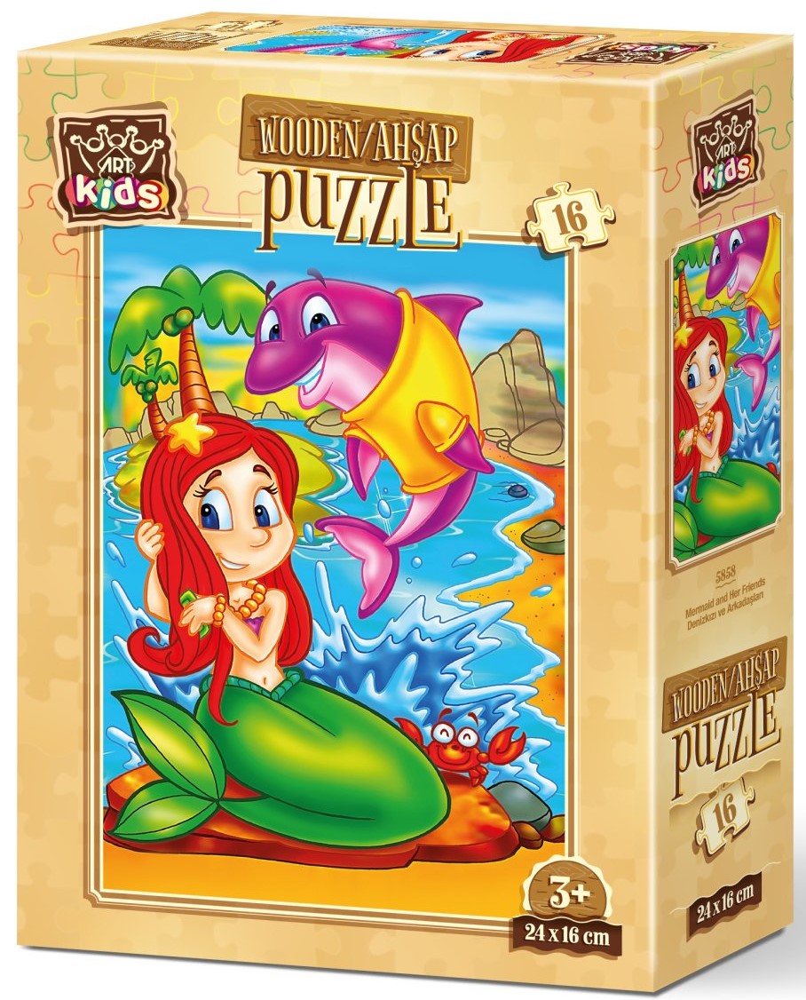 Puzzle din lemn Art Puzzle din 16 de piese - Sirena si amicul ei