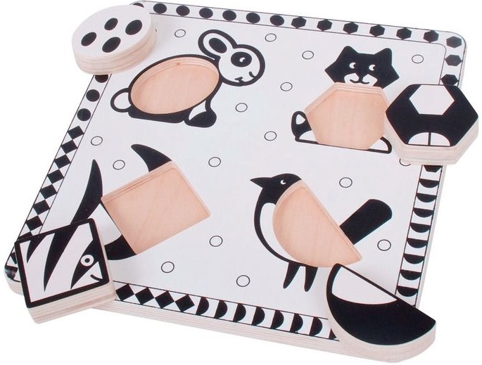 Puzzle din lemn Bigjigs - Animale alb-negru, Tip 1