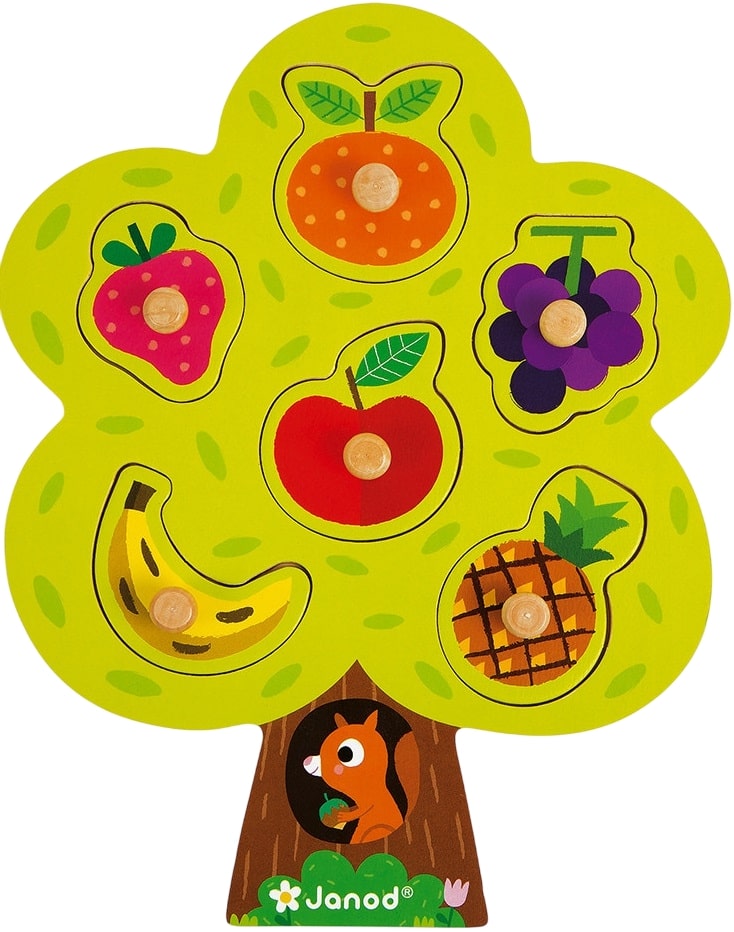 Puzzle din lemn Janod - Pom fructifer, 6 piese