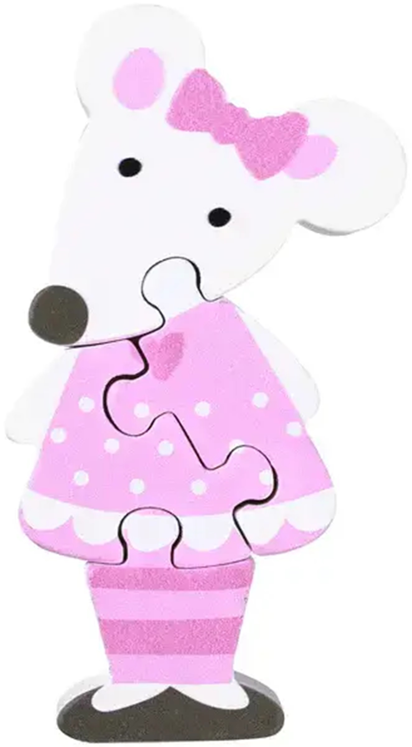 Puzzle din lemn  Orange Tree Toys - Șoricel roz, 4 bucăți