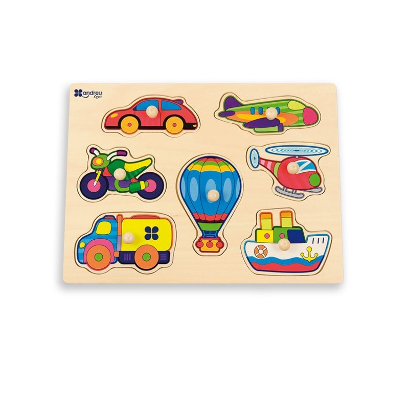 Puzzle din lemn cu manere Andreu toys - Vehicule