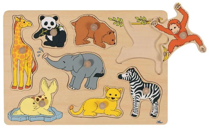 Puzzle din lemn cu mânere Goki - Animale sălbatice