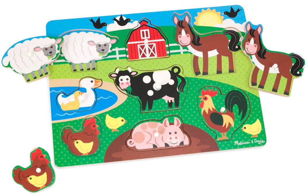 Puzzle din lemn cu mânere  Melissa &amp; Doug -Ferma, 8 părți