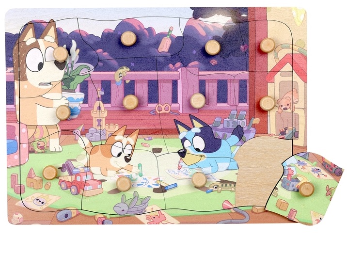 Puzzle din lemn  cu mânere Micki - Bluey, 12 piese