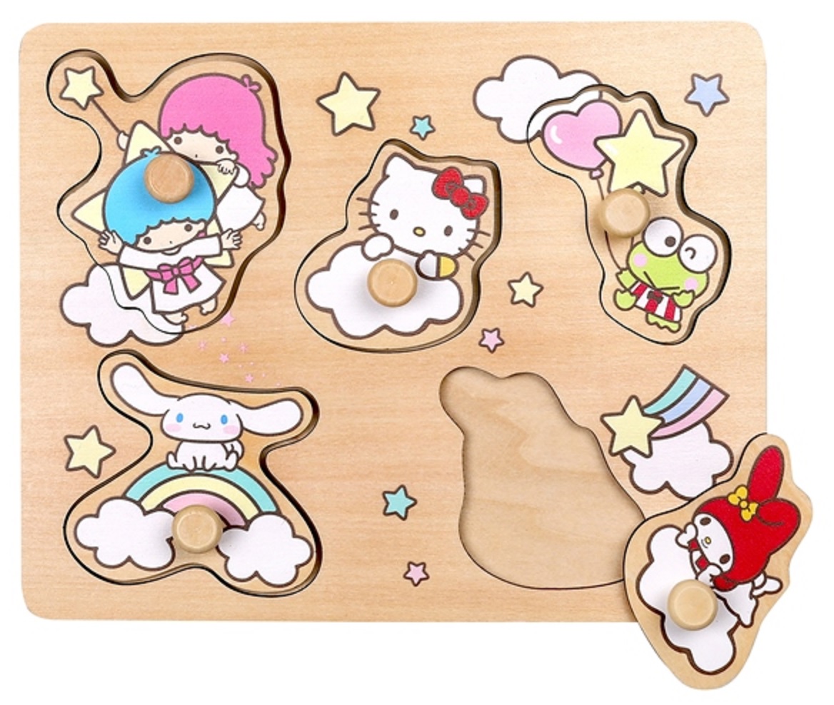 Puzzle din lemn  cu mânere Micki - Hello Kitty, 5 piese