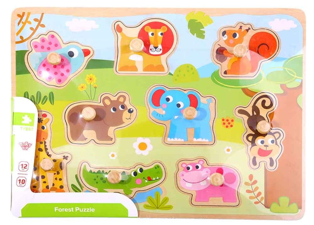 Puzzle din lemn cu manere Tooky toy - Animale salbatice