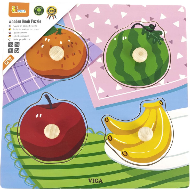 Puzzle din lemn cu mânere Viga - Fructe