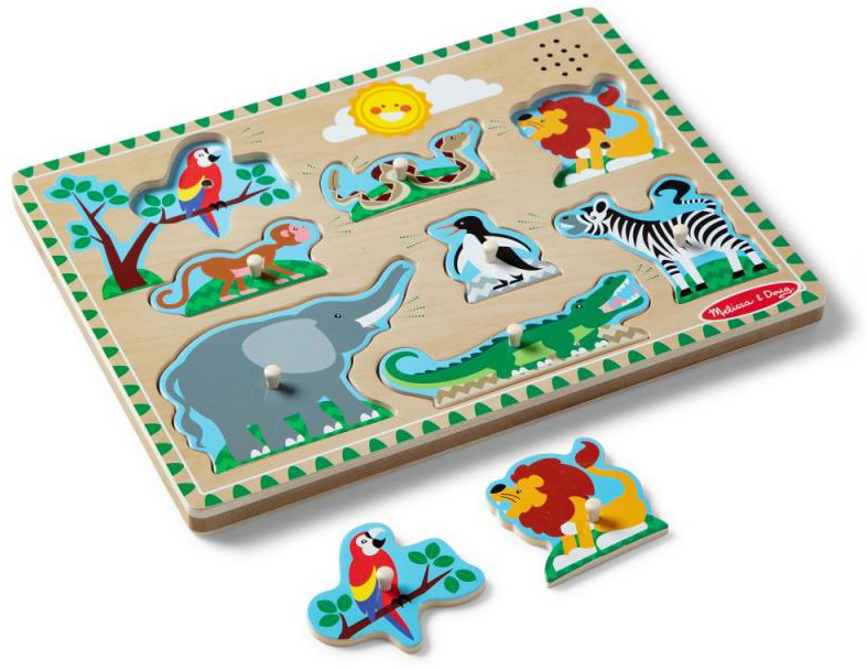 Puzzle din lemn cu efecte sonore Melissa & Doug  - Animale africane, 8 piese
