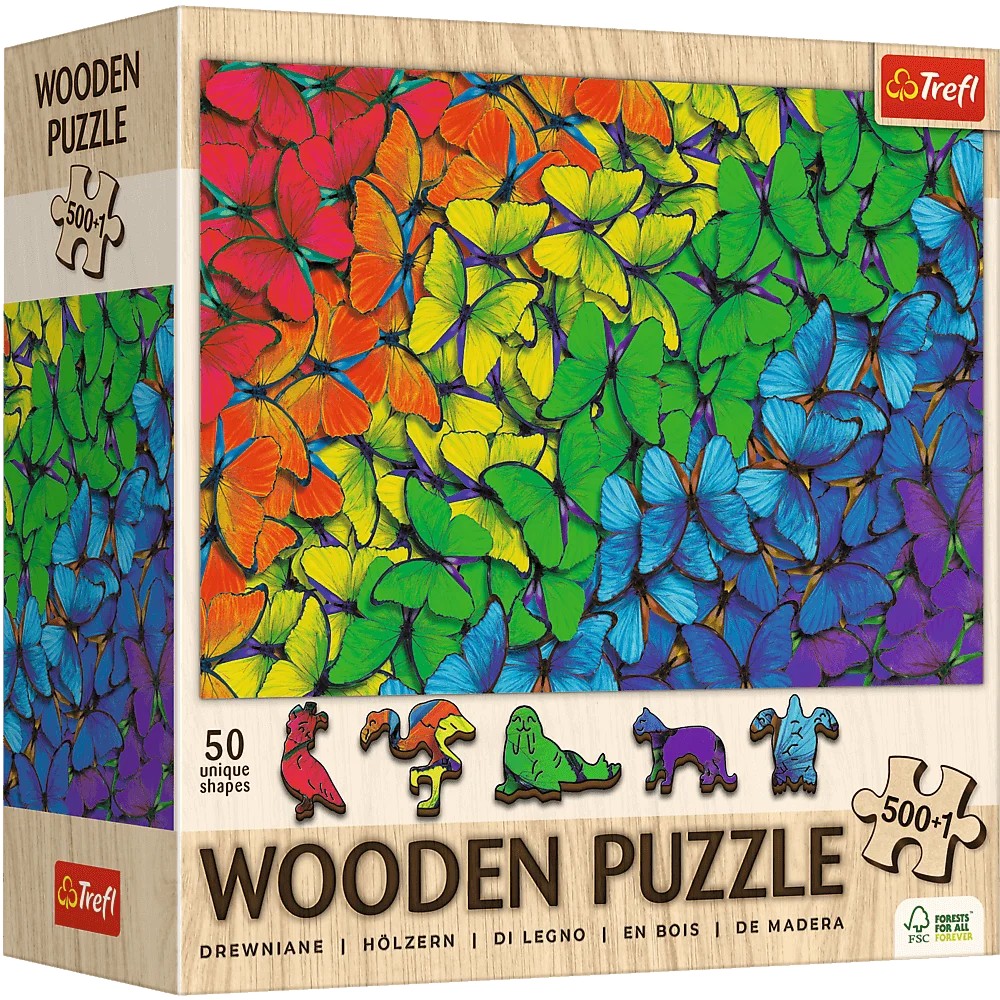 Puzzle din lemn Trefl din  500+1 piese - Fluturi colorați