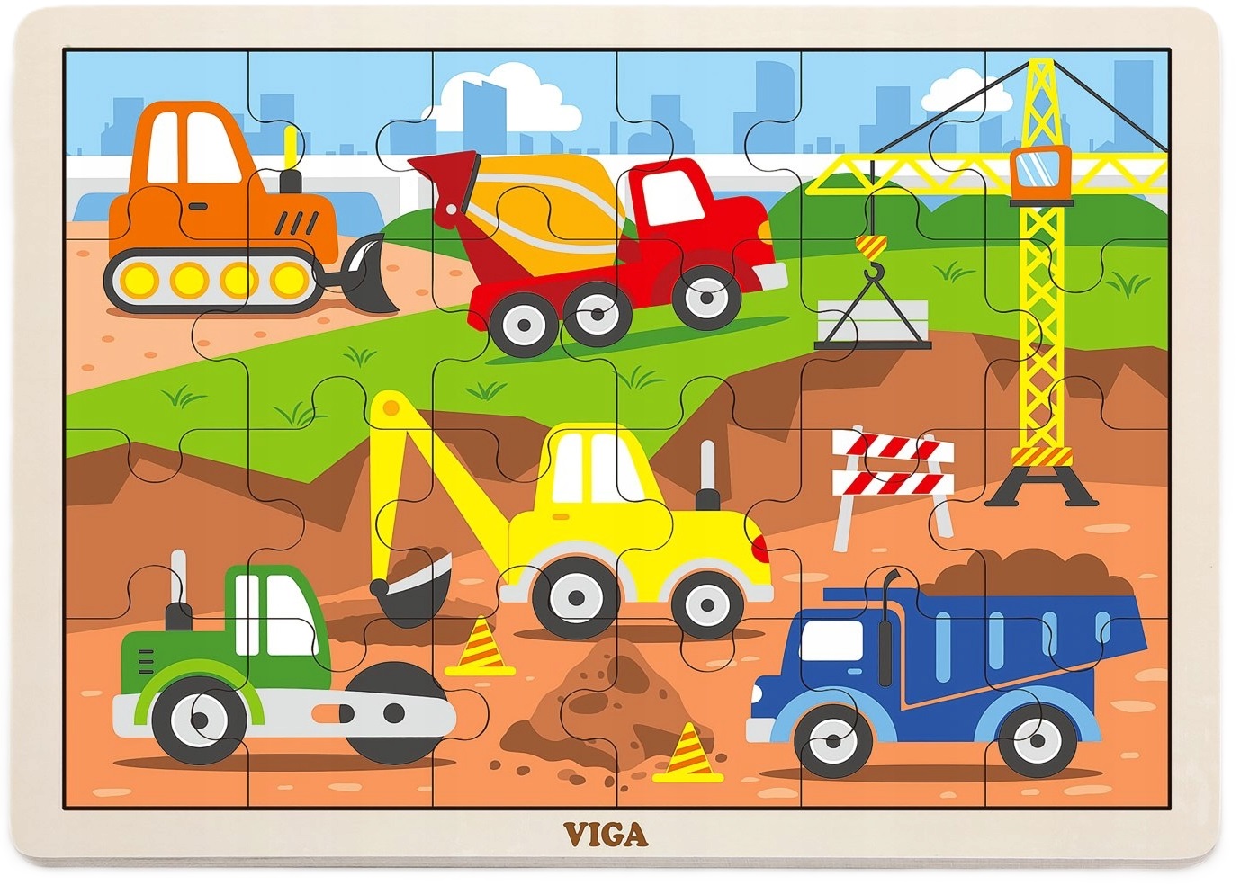 Puzzle din lemn  Viga - Vehicule de constructii, 24 piese