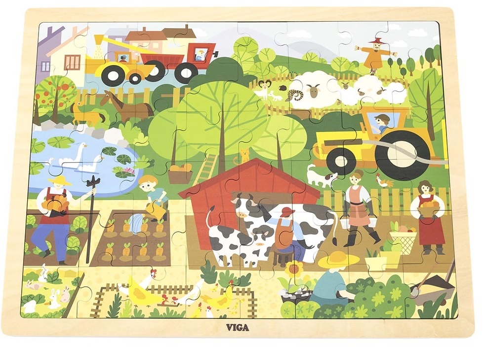 Puzzle din lemn  Viga Toys - fermă, 48 piese