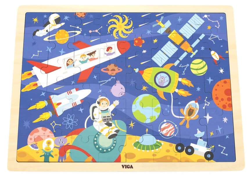 Puzzle din lemn  Viga Toys - Spaţiu, 48 piese