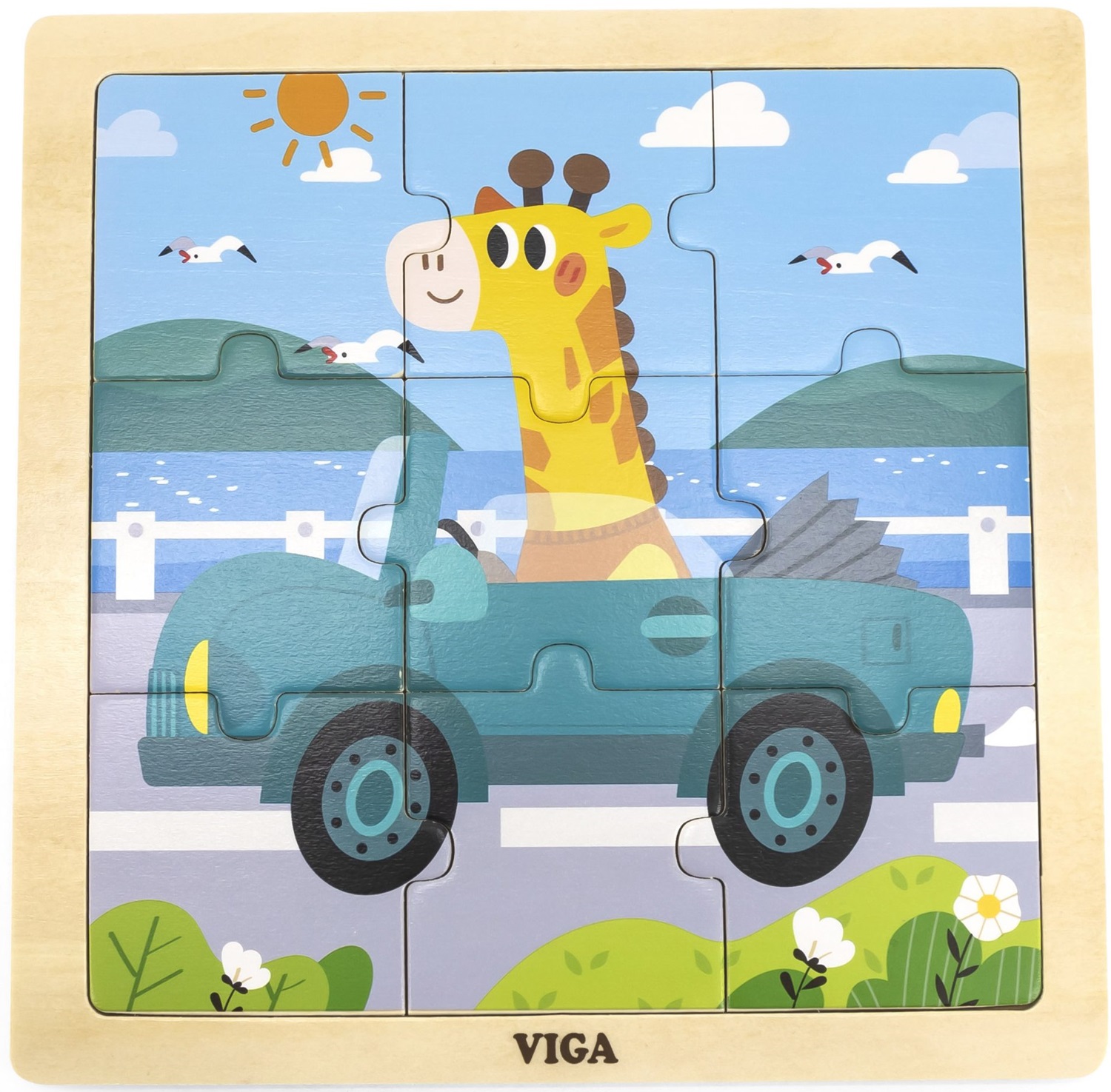 Puzzle din lemn Viga Toys – Girafă, 9 părți