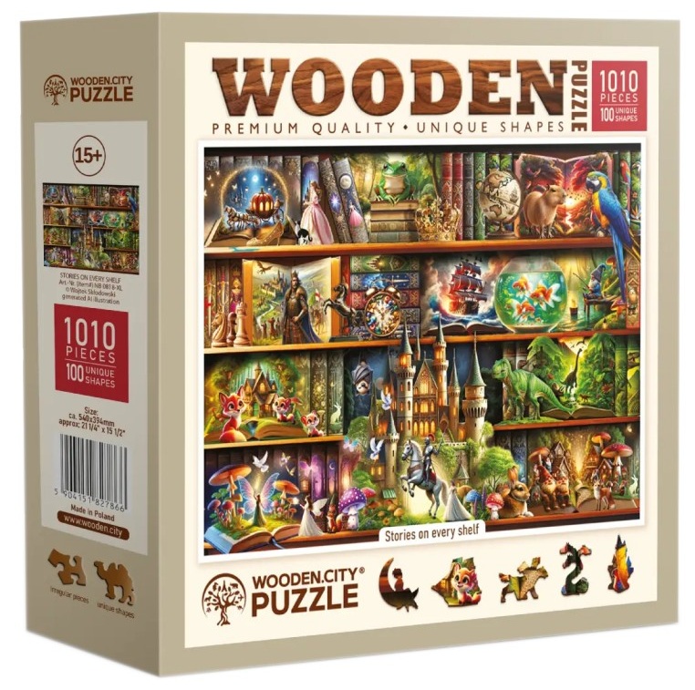 Puzzle din lemn Wooden City din 1010 piese - Povești pe fiecare raft