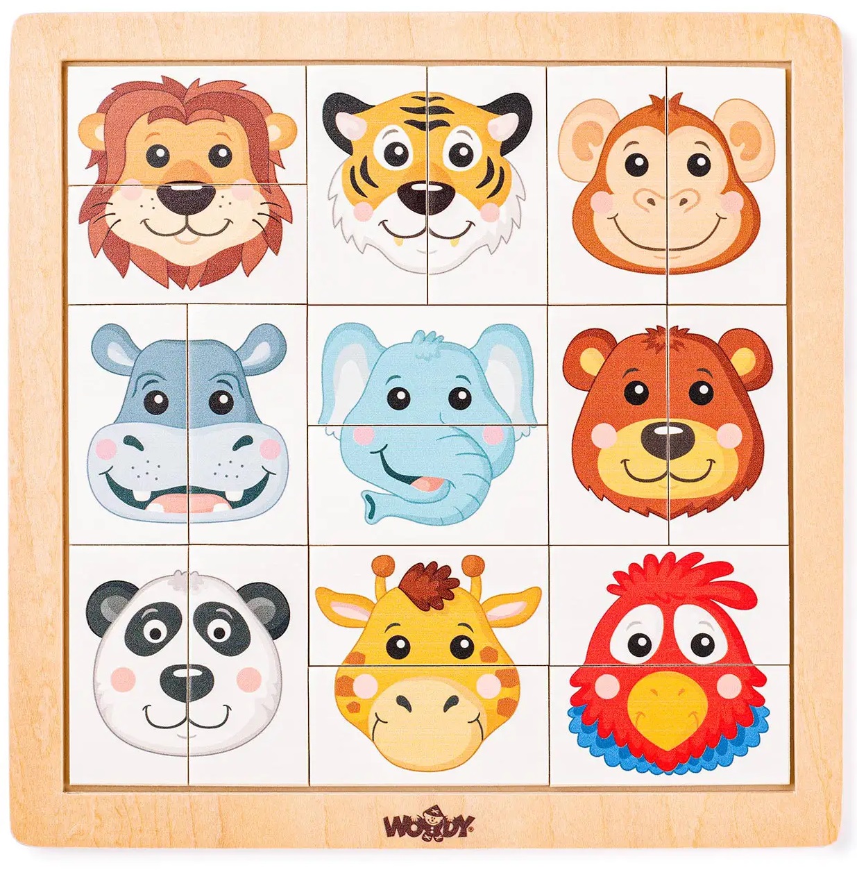 Puzzle din lemn Woody - Capetele animalelor preferate